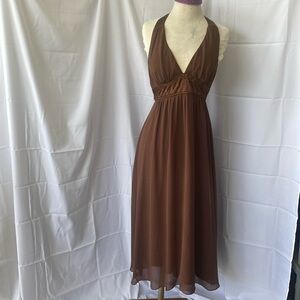 Max & Cleo | Dresses | Max Cleo Brown Silk Halter Dress